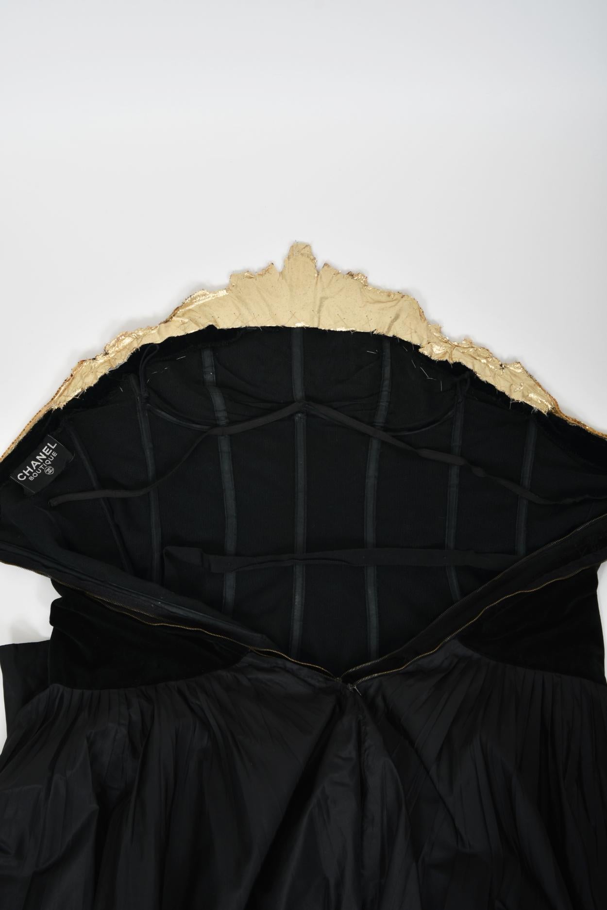 Vintage 1985 Chanel Documented Runway Metallic Beaded Black Silk Strapless Gown 14