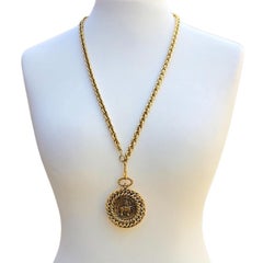 Vintage 1985 Chanel Sagitario Sagittarius Medallion Necklace 24k Gold Plated