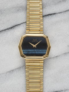 Vintage 1985 Piaget 75608 18K YG Hawkeye Stone Dial Quartz 30 mm