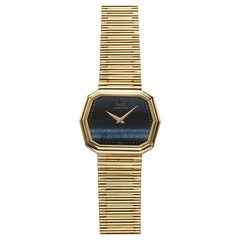 Vintage 1985 Piaget 75608 18K YG Hawkeye Stone Dial Quartz 30 mm