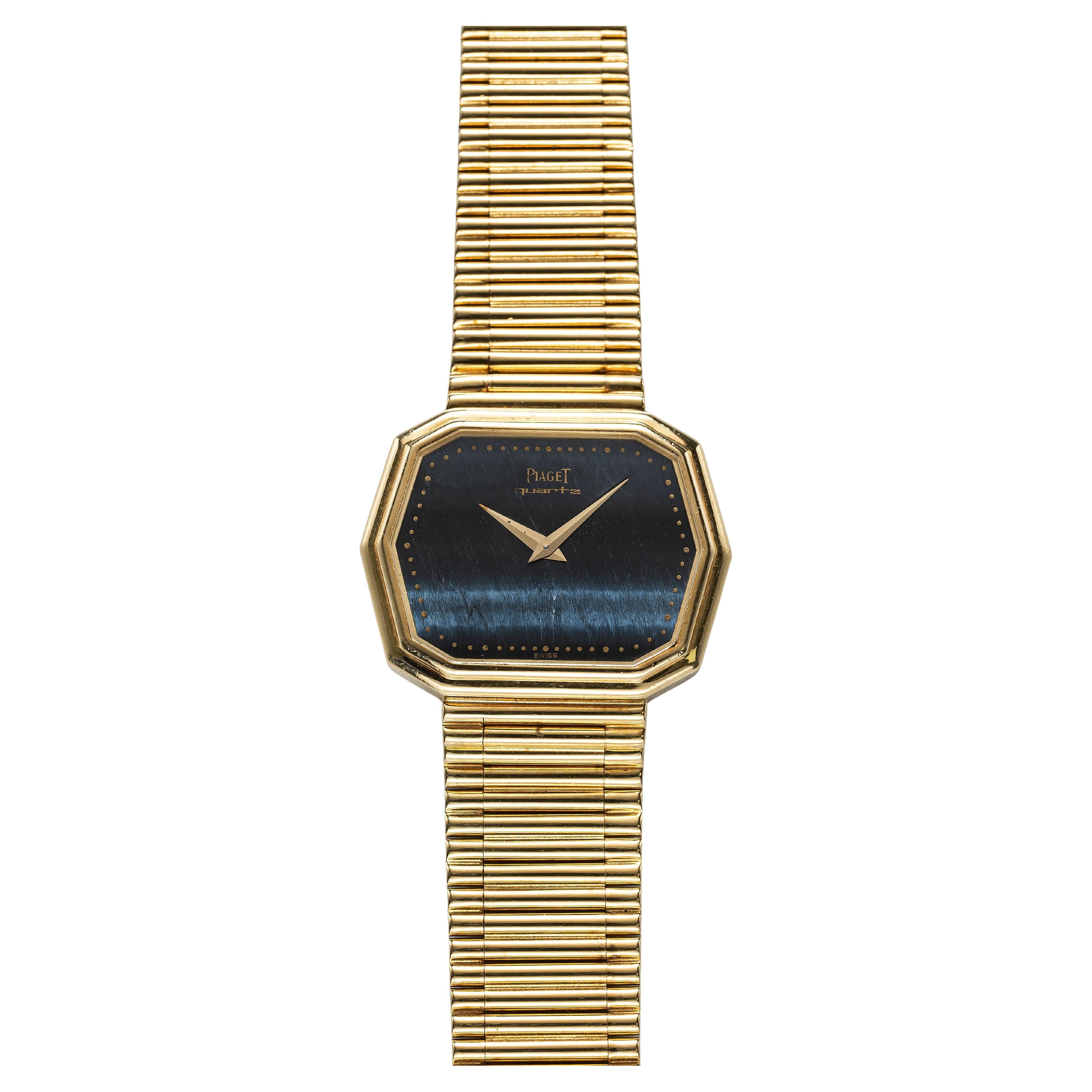 Vintage 1985 Piaget Reference 75608 18K Gold Quartz Hawkeye Stone Dial 30x24mm