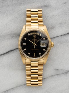 Vintage 1985 Rolex Day-Date 36 18K YG 18038 Auto Black Diamond Dial 36mm