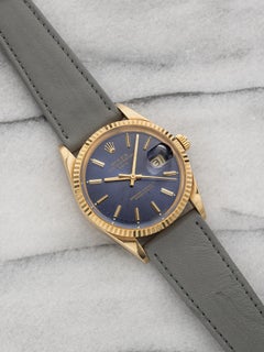 Vintage 1985 Rolex Oyster Perpetual Date 15038 18K YG Blue Dial 34 mm