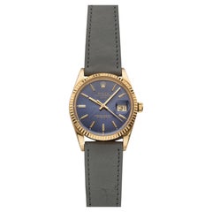 Vintage 1985 Rolex Oyster Perpetual Date 15038 18K YG Blue Dial 34 mm