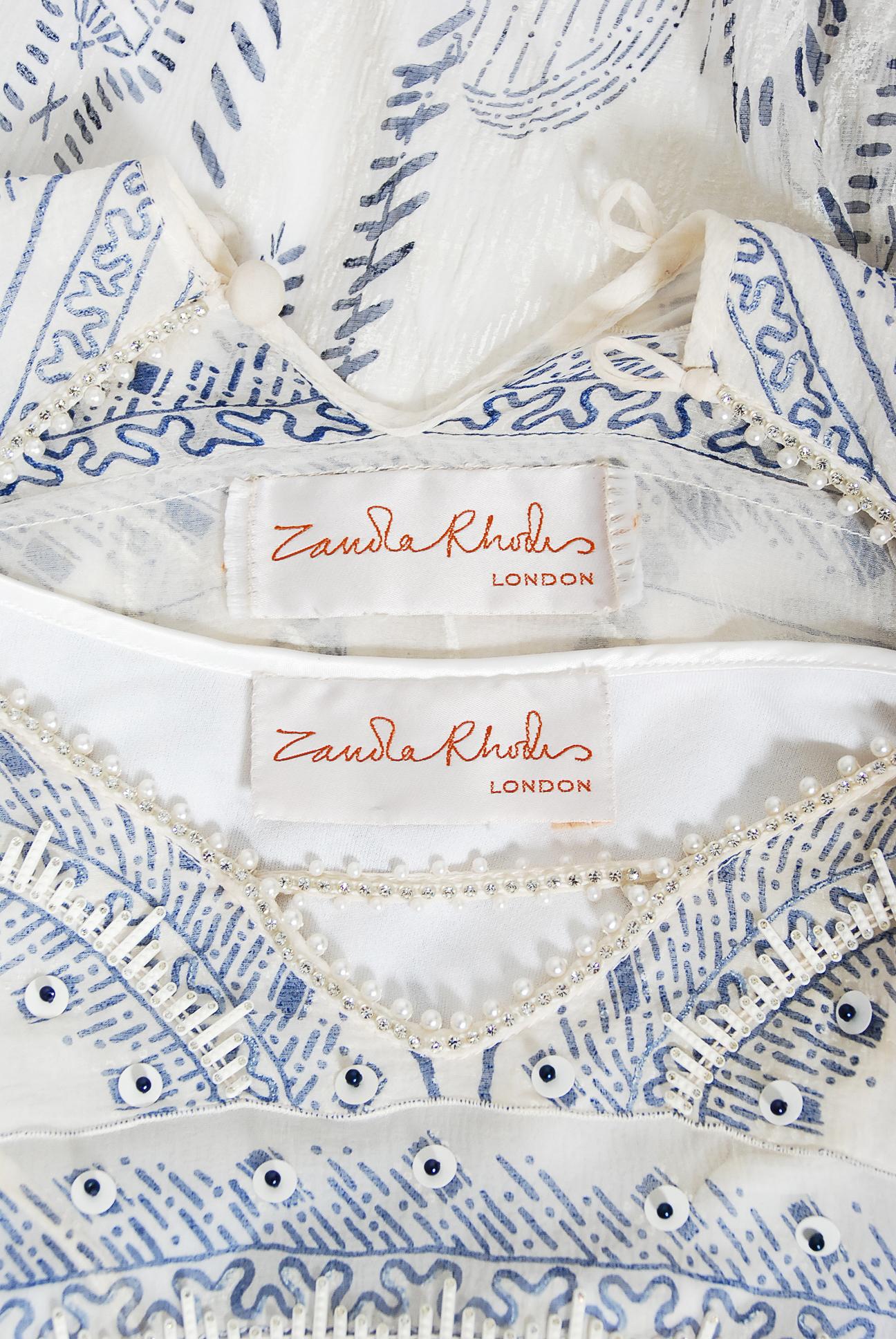 Vintage 1985 Zandra Rhodes 'Manhattan City' Hand Painted Ivory Silk Beaded Dress 7