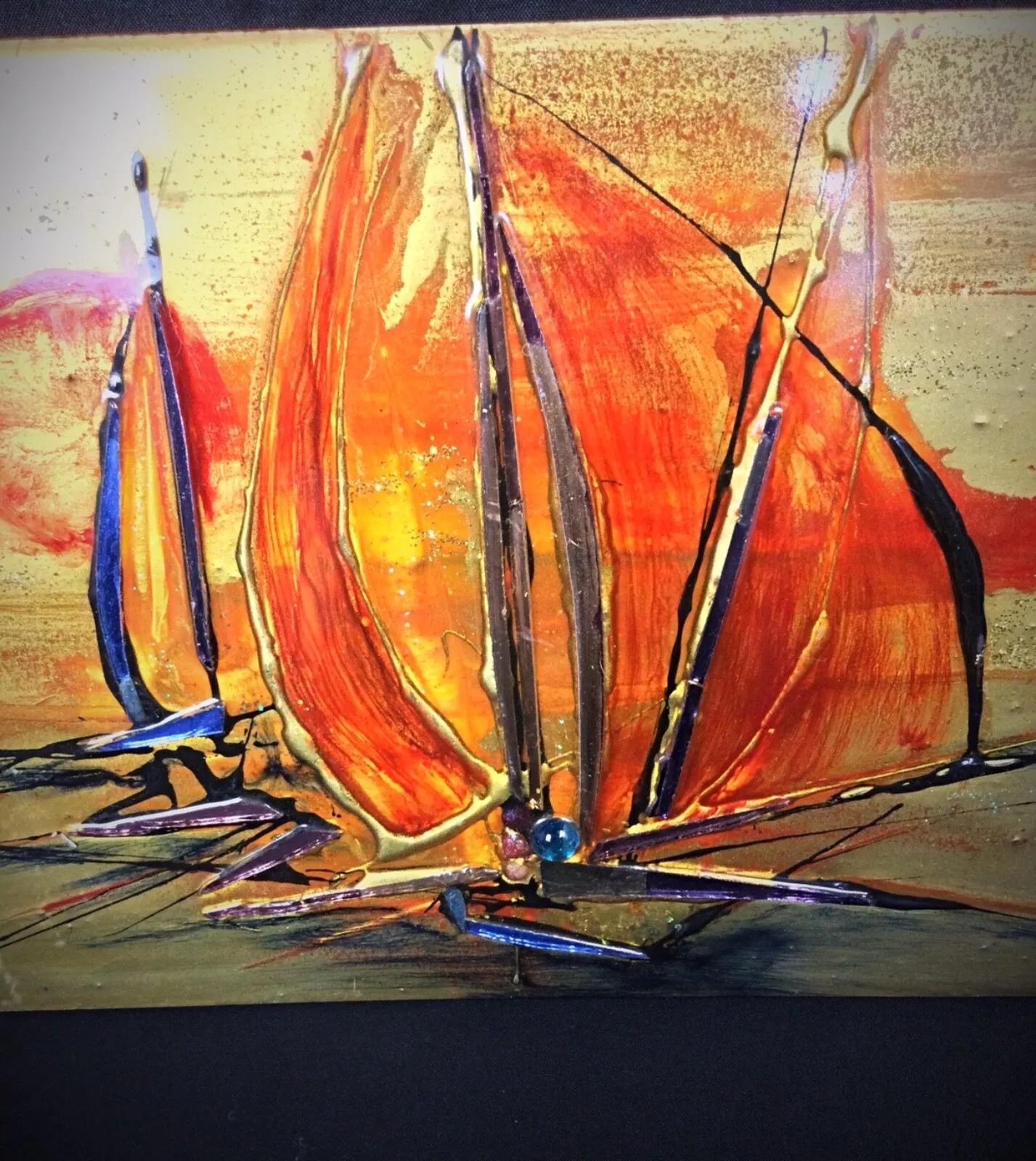 Late 20th Century Vintage 1986 Laképoxy Painting Signed 