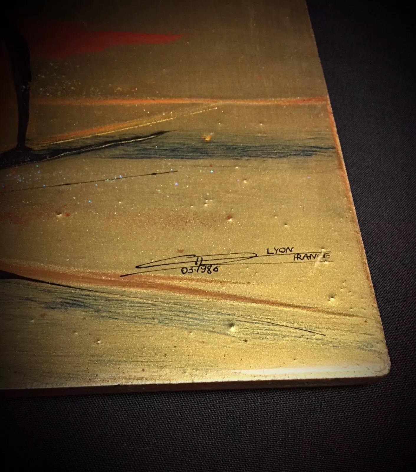 Wood Vintage 1986 Laképoxy Painting Signed 