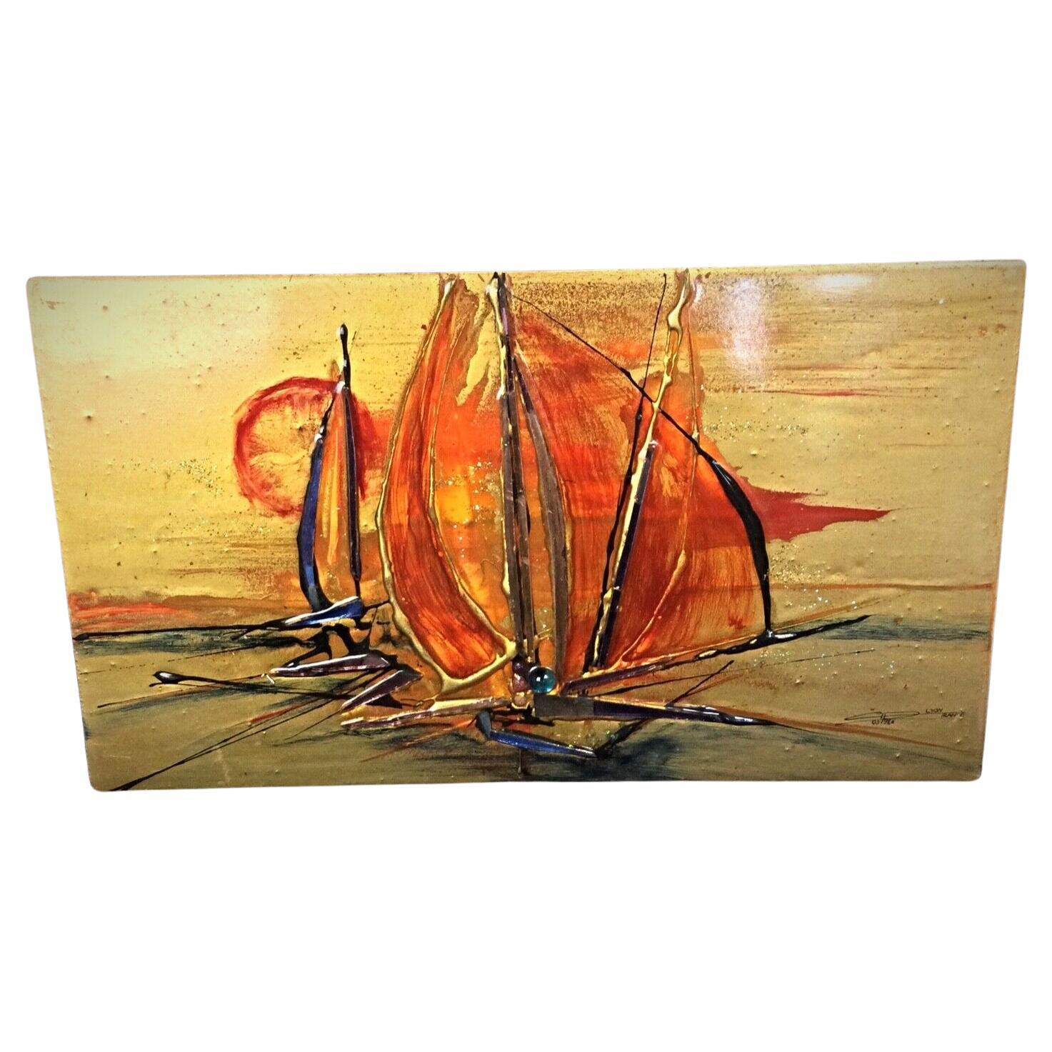 Vintage 1986 Laképoxy Painting Signed "CH 03-1986 Lyon France" - 2Y261 For Sale