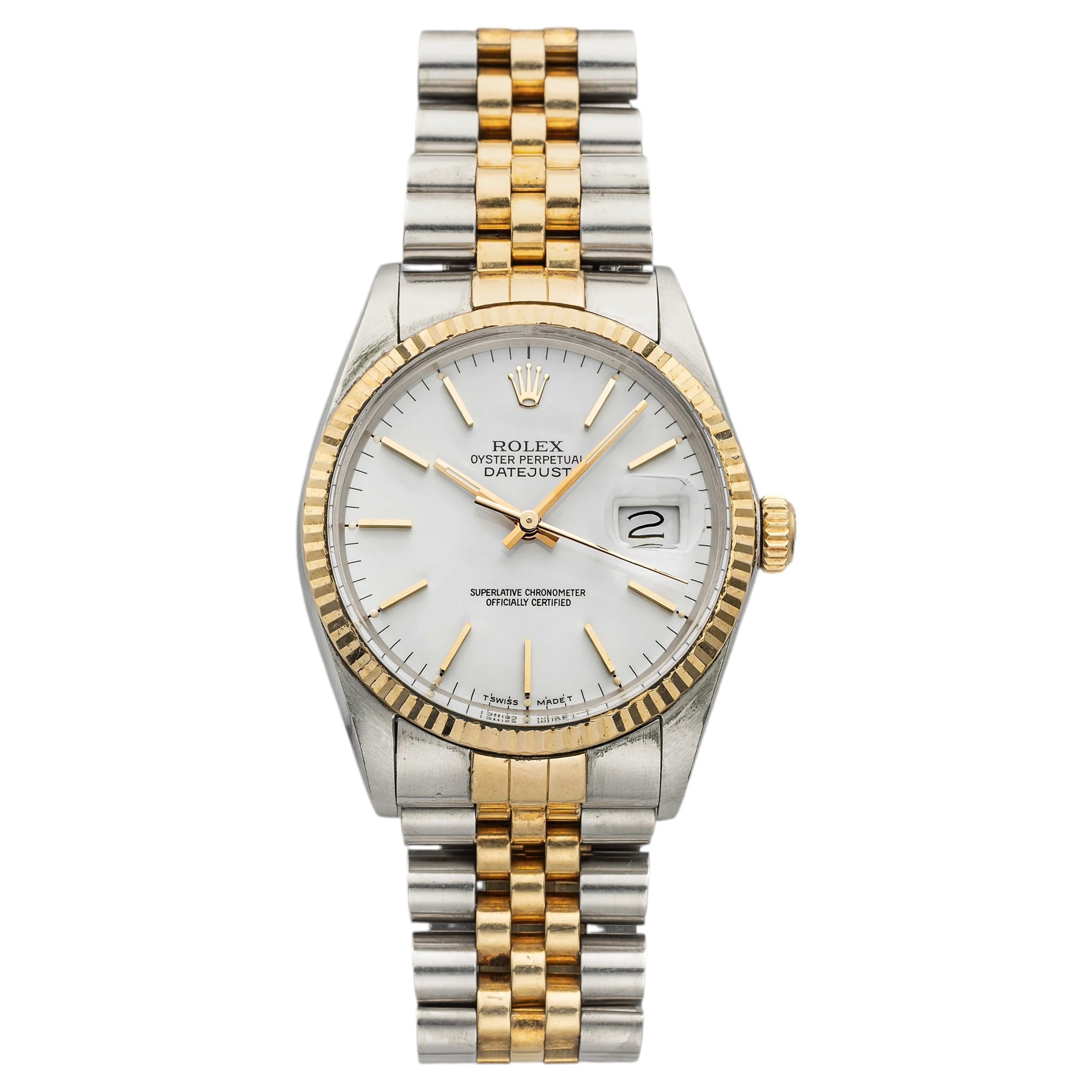 Vintage 1986 Rolex Datejust 16013 Two Tone White Dial Auto 36mm
