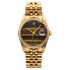 Vintage 1986 Rolex Datejust 16018 18K Yellow Gold Automatic Tiger Eye Dial Jubil