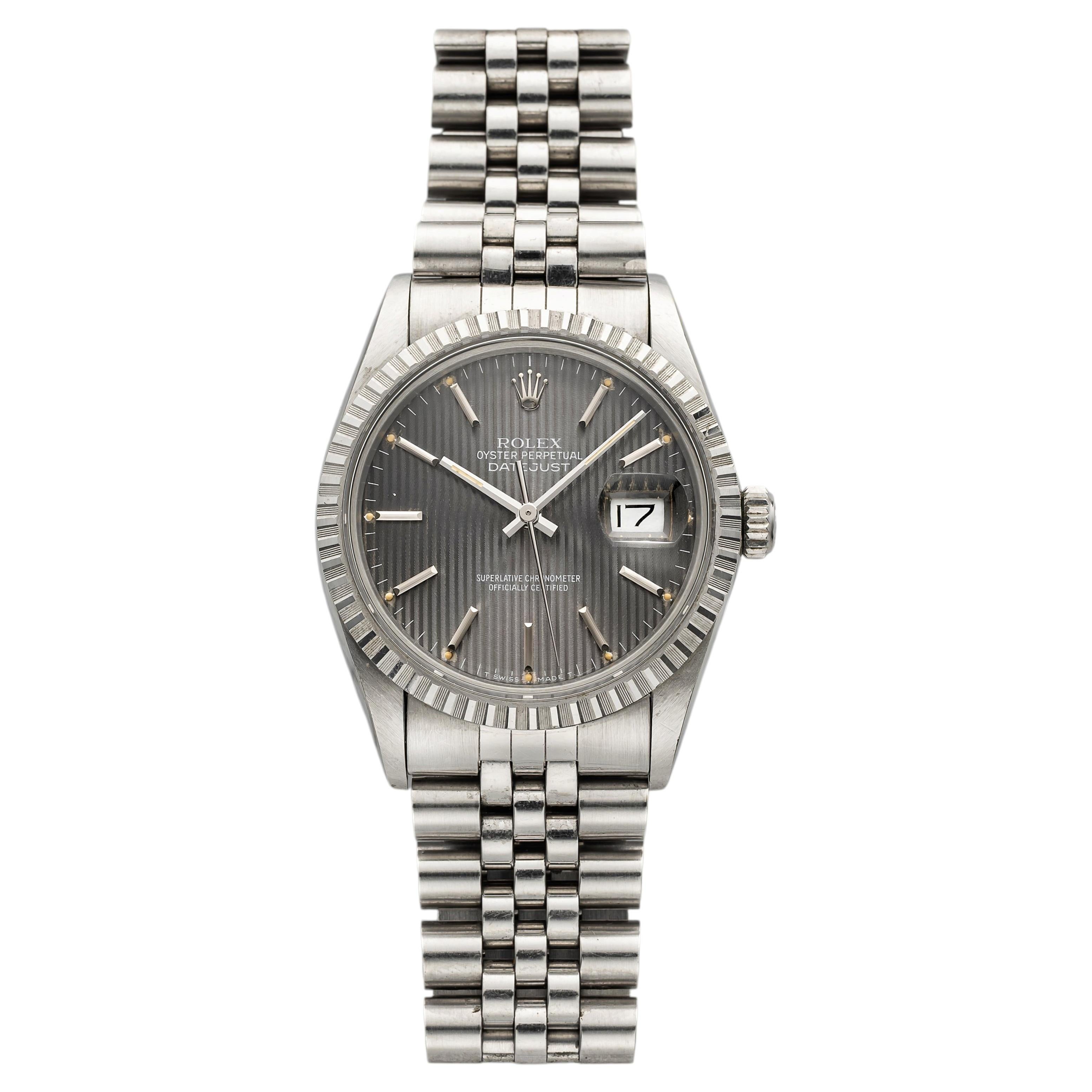 Vintage 1986 Rolex Datejust 16030 Stainless Steel Grey Tapestry Dial Auto 36mm