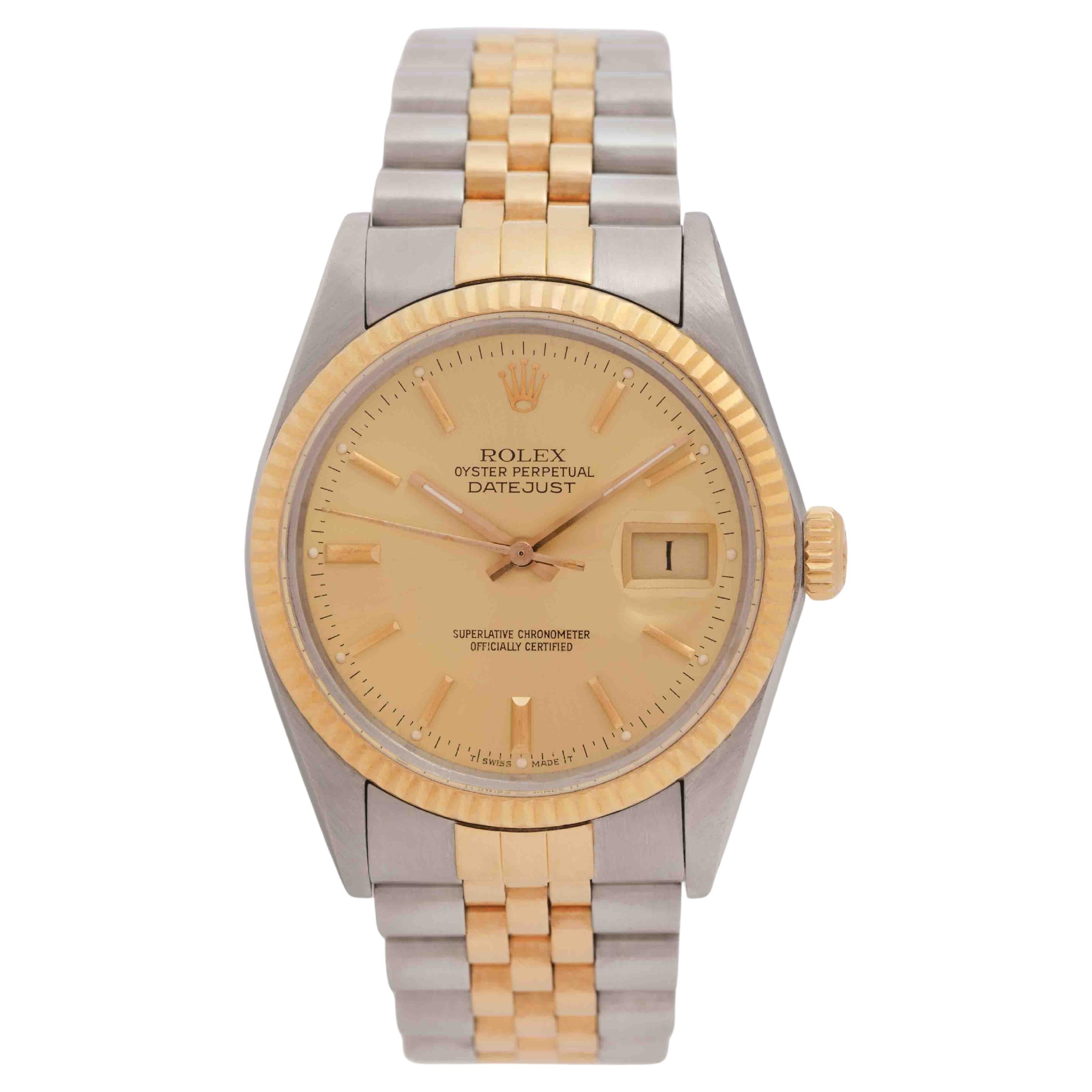 Vintage 1986 Rolex DateJust Model 16013 Stainless 18K Yellow Gold Box Papers