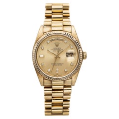 Vintage 1986 Rolex Day-Date 18038 18K YG Champagne Diamond Dial Auto 36mm