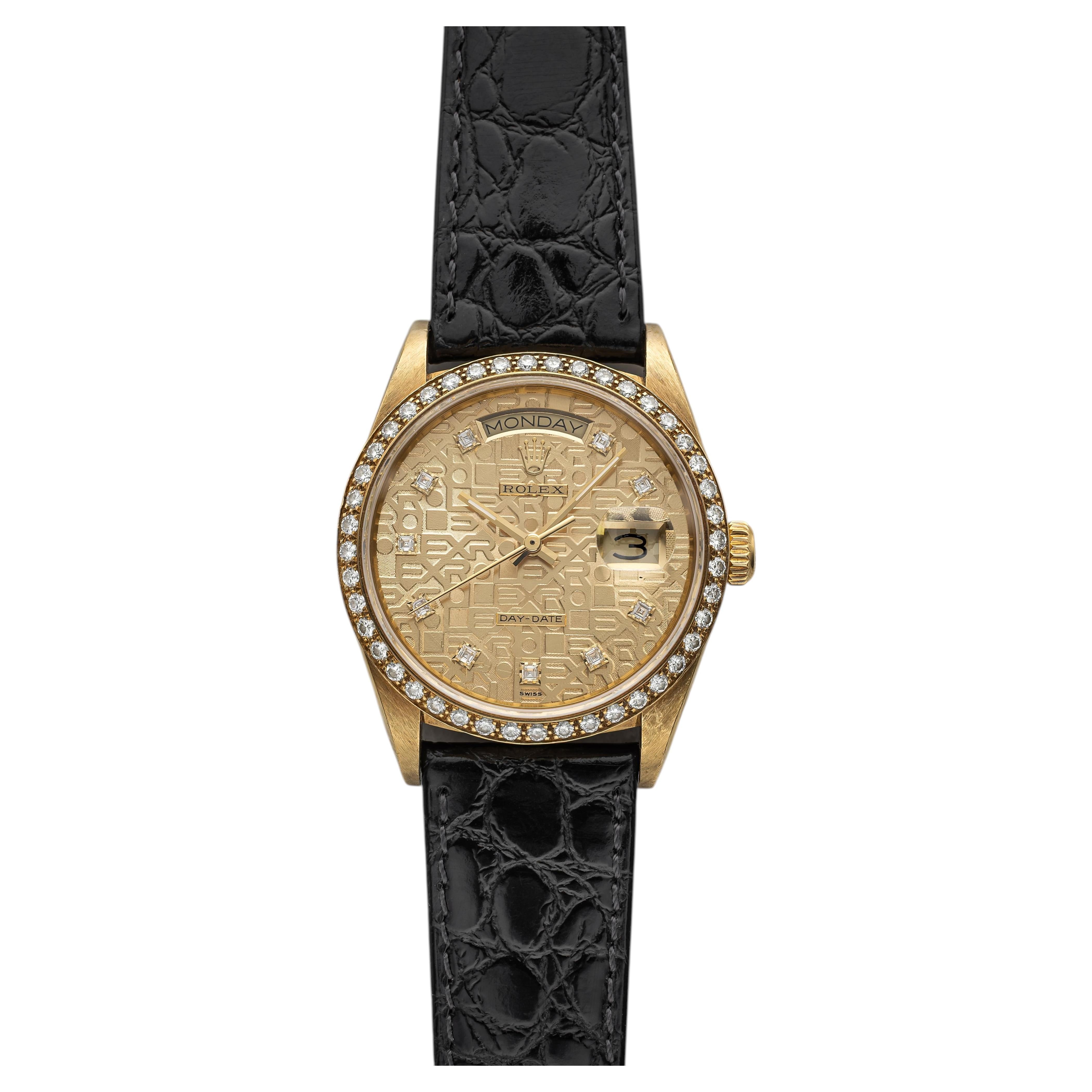 Vintage 1986 Rolex Day-Date 18048 18K YG Jahrestag Diamond Dial Auto 36mm im Angebot