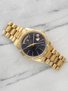Vintage 1986 Rolex Day-Date 18108 18K YG Blue Dial Diamond Bezel Auto 36mm