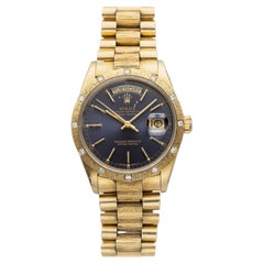 Vintage 1986 Rolex Day-Date 18108 18K YG Blue Dial Diamond Bezel Auto 36mm