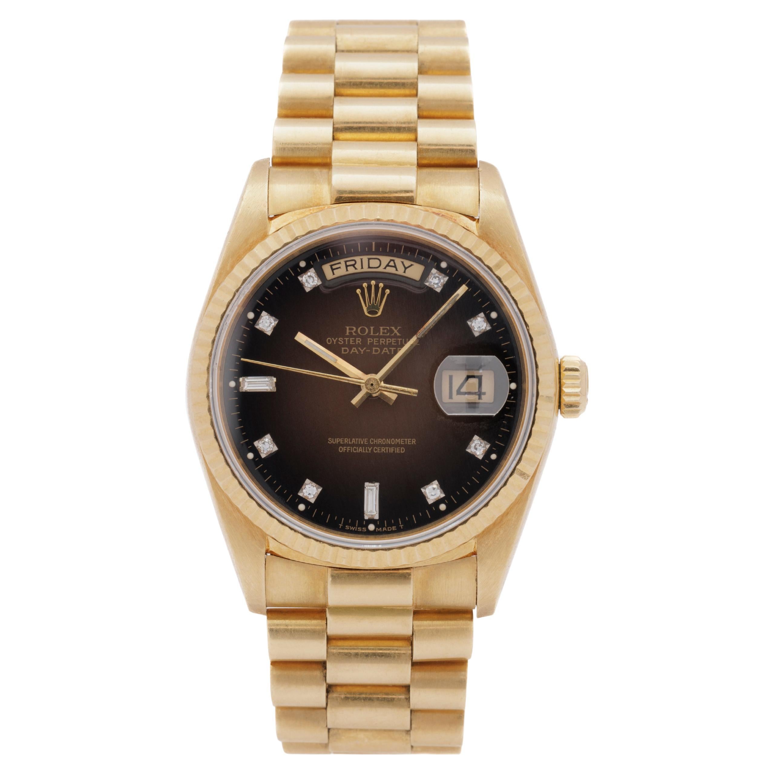 Vintage 1986 Rolex DayDate President with Rare Brown Burst Dial Box Papers 18038 For Sale