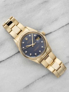 Vintage 1986 Rolex Oyster Perpetual Date 15037 14K YG Purple Diamond Auto 34mm