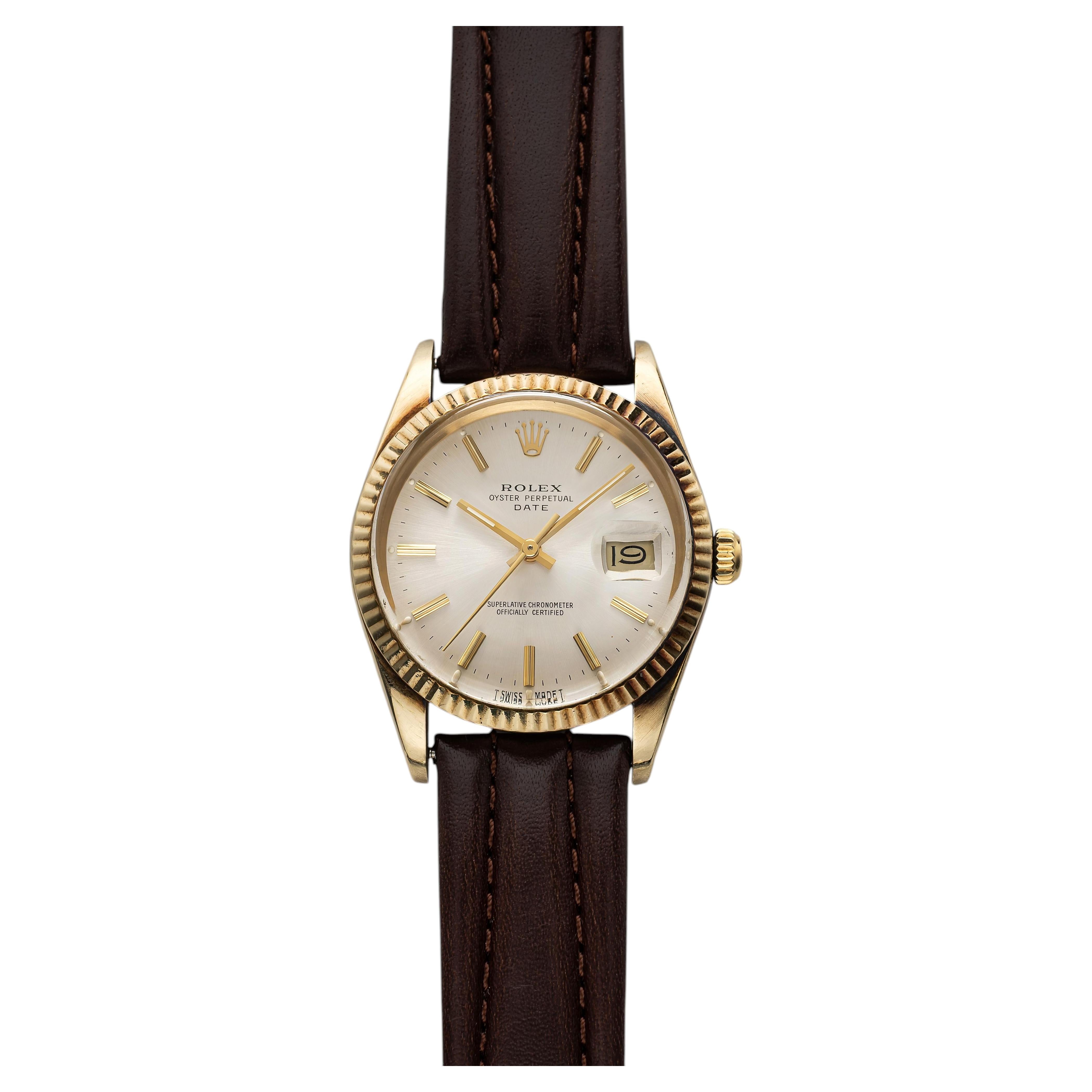 Vintage 1986 Rolex Oyster Perpetual Date 15037 14K YG Auto Champagne 34mm