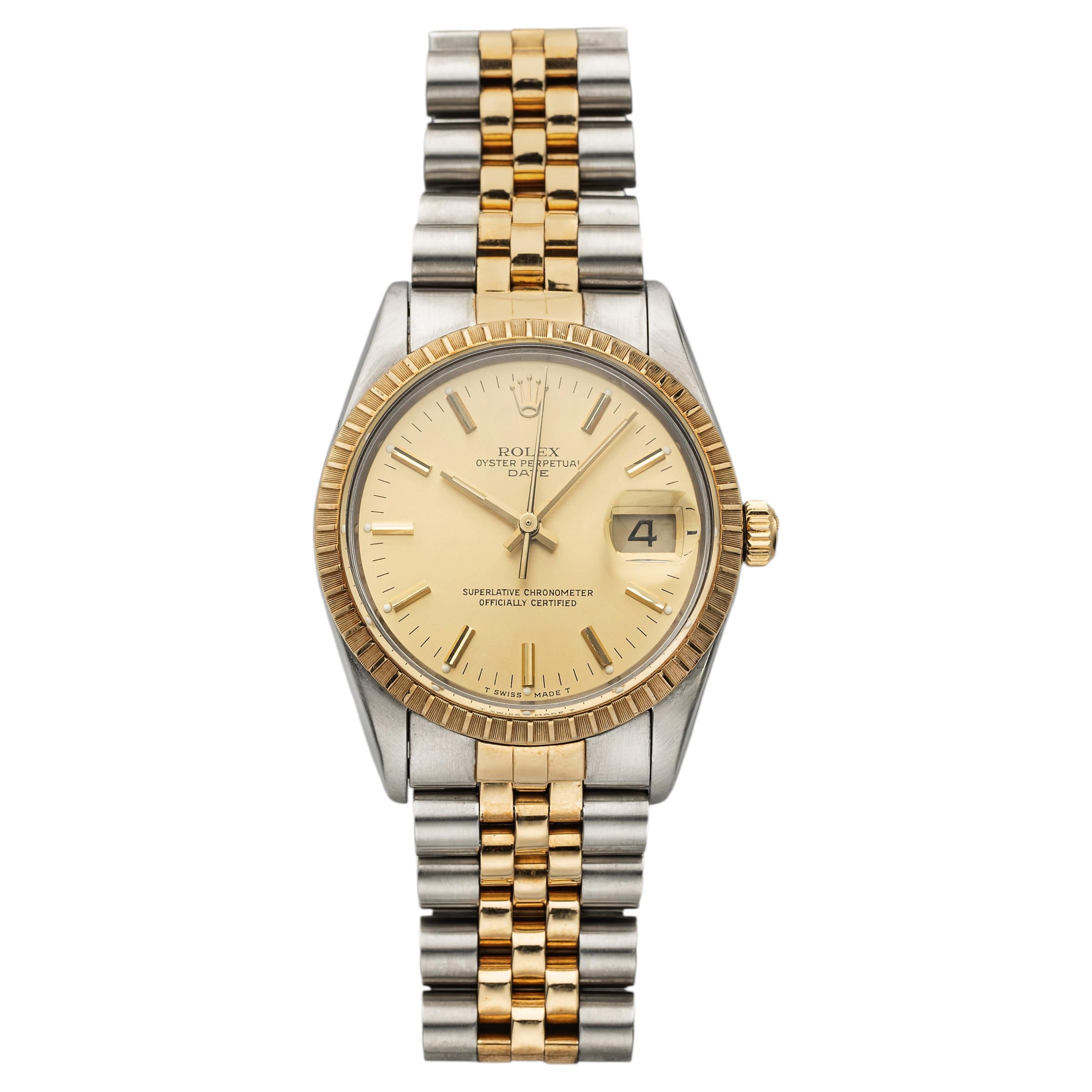 Vintage 1986 Rolex Oyster Perpetual Date 15053 Two-Tone Champagne Dial Auto 34mm