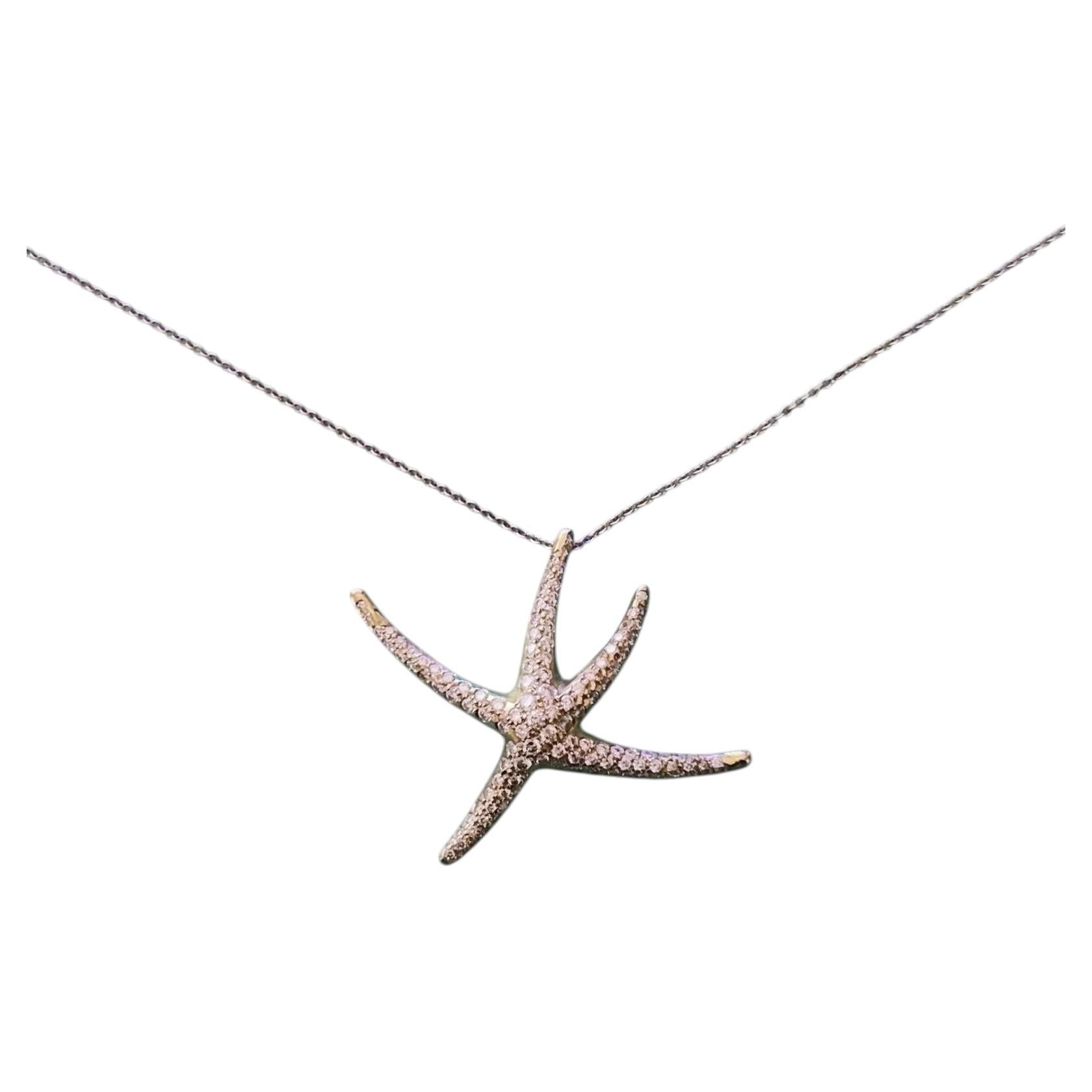 Vintage 1986 Tiffany & Co. Elsa Peretti Diamond Starfish 18k Gold Necklace For Sale