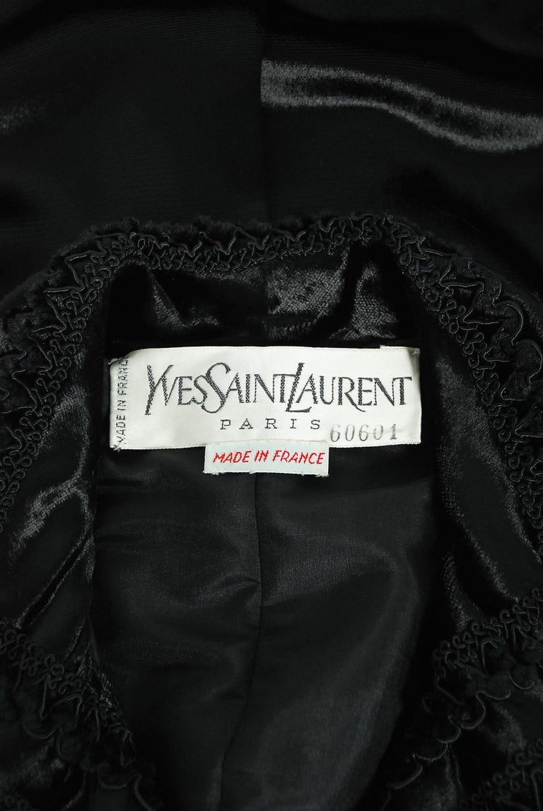 Vintage 1986 Yves Saint Laurent Haute Couture Black Embroidered Pony Hair Jacket For Sale 8