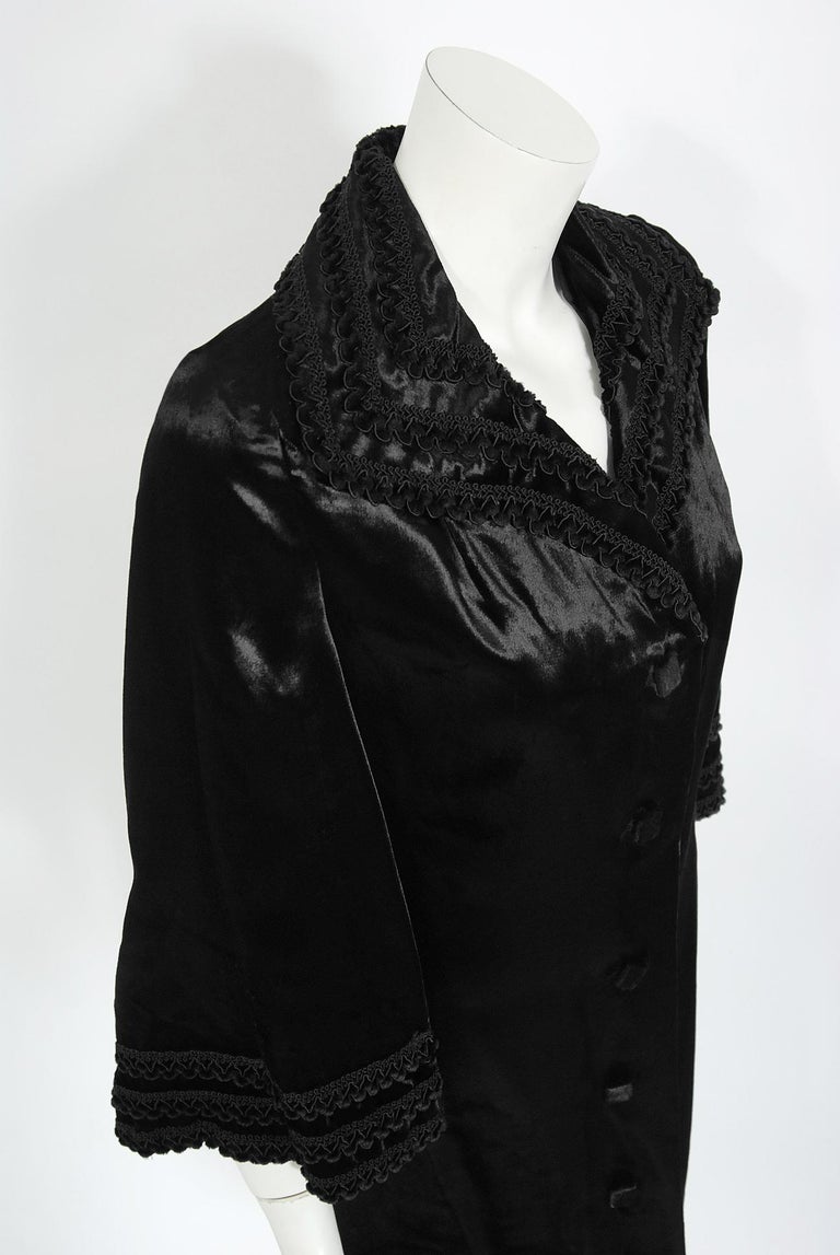 Vintage 1986 Yves Saint Laurent Haute Couture Black Embroidered Pony Hair Jacket For Sale 1