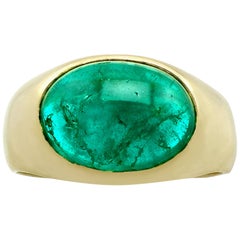 Vintage 1987 4.37Ct Emerald and Yellow Gold Cocktail Ring