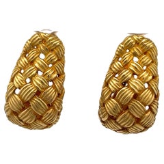 Vintage 1987 Angela Cummings 18 Karat Yellow Gold Woven Clip-On Earrings