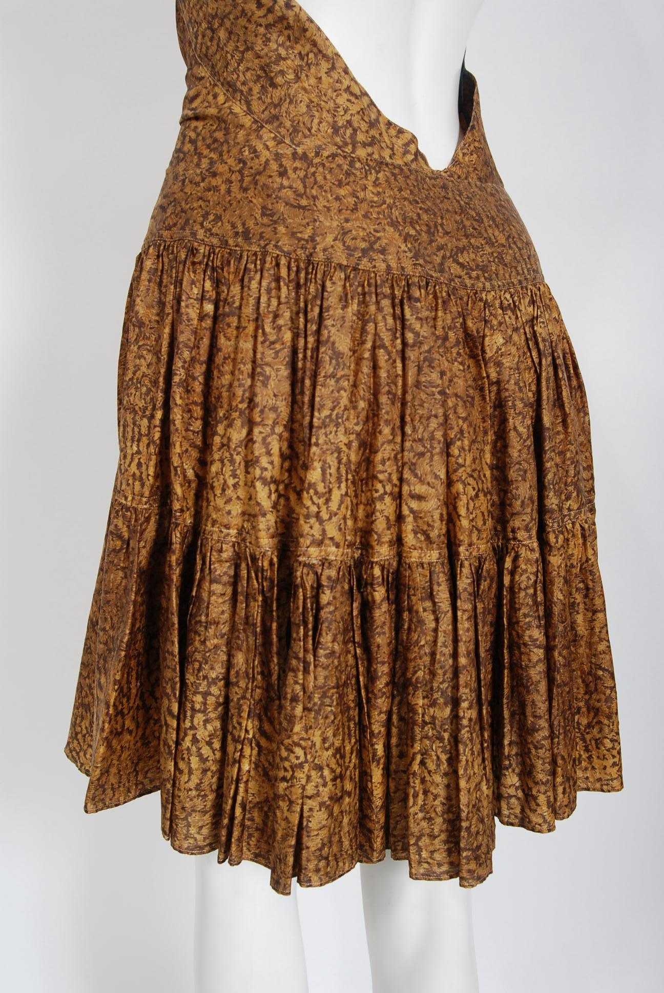 Vintage 1987 Azzedine Alaia Documented Golden Print Silk Backless Halter Dress 4