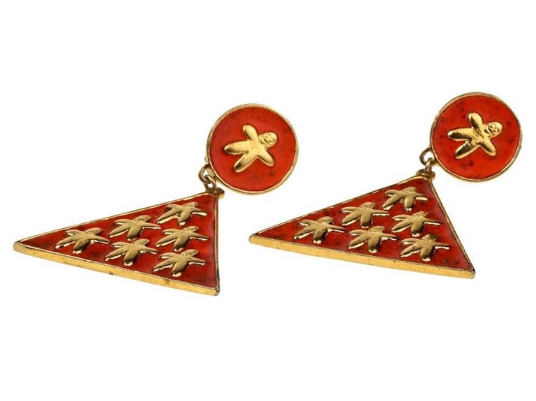 Vintage 1987 BILLY BOY "Fraternity Goon" Enamel Triangle Drop Earrings