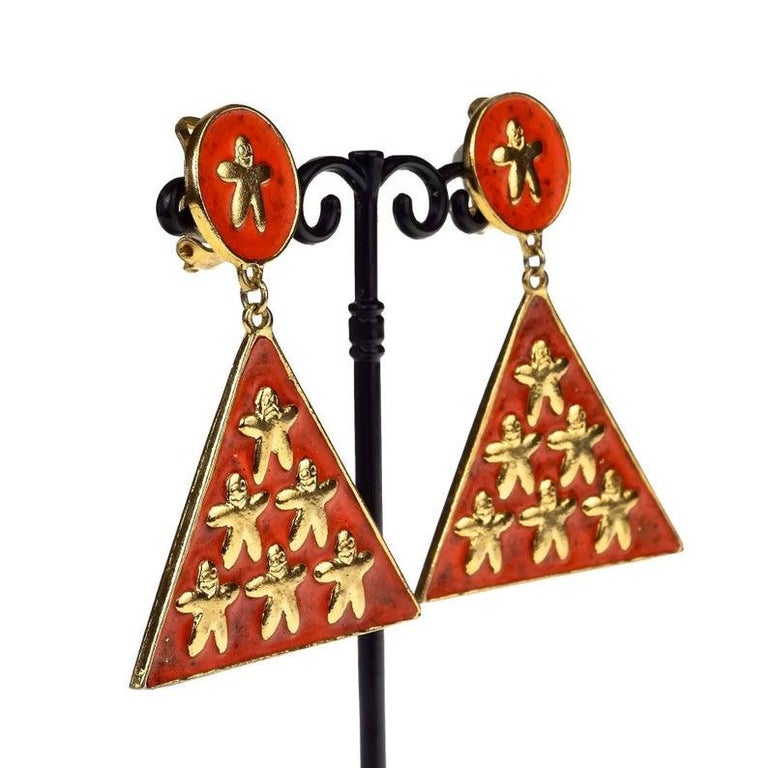 Vintage 1987 BILLY BOY "Fraternity Goon" Enamel Triangle Drop Earrings