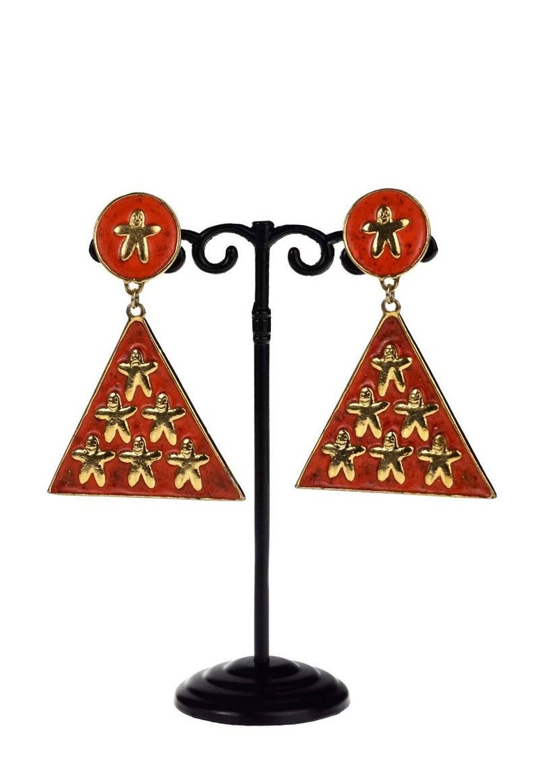 Vintage 1987 BILLY BOY "Fraternity Goon" Enamel Triangle Drop Earrings