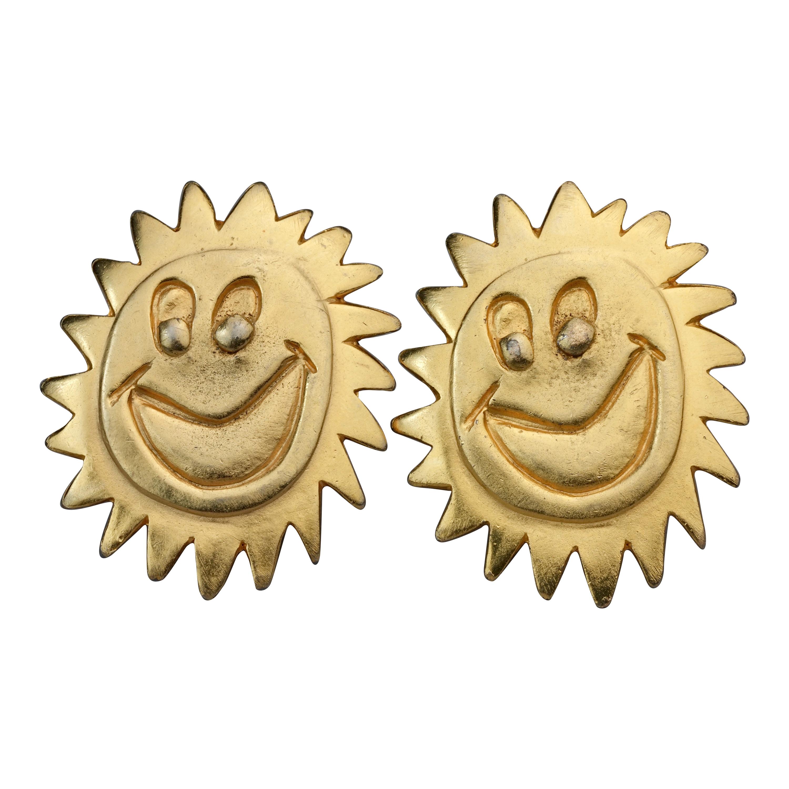 Vintage 1987 BILLY BOY SURREAL Bijoux Smiley Sun Face Earrings For Sale