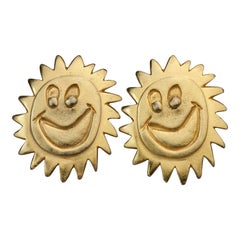 Vintage 1987 BILLY BOY SURREAL Bijoux Smiley Sun Face Earrings