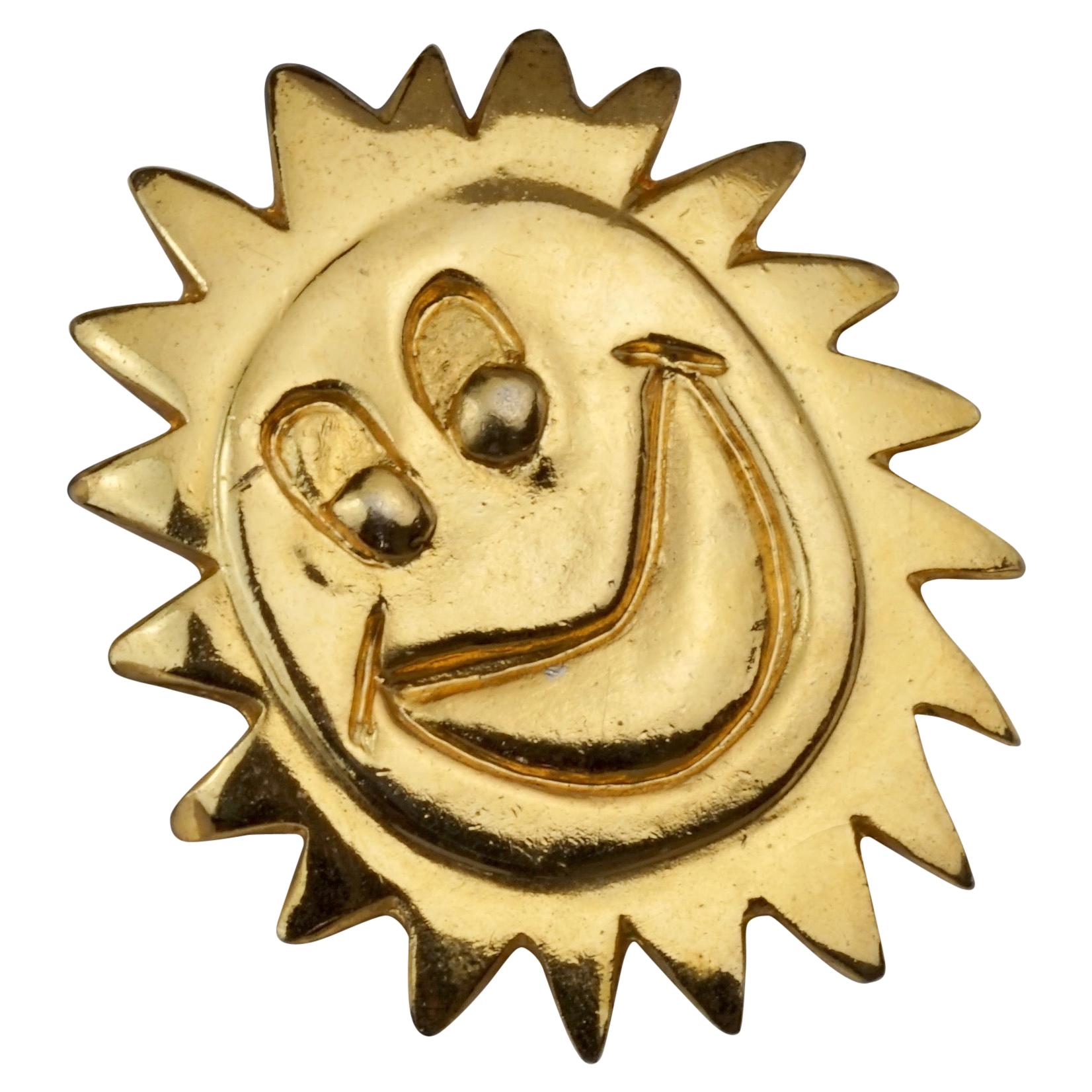 Vintage 1987 BILLY BOY Surreal Smiley Sun Face Brooch For Sale