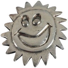 Retro 1987 BILLY BOY Surreal Smiley Sun Face Silver Brooch