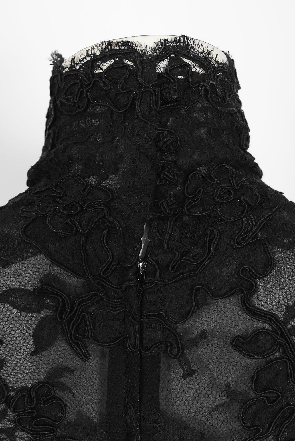 Vintage 1987 Calvin Klein Documented Sheer Black Lace Hourglass Mermaid Gown 8