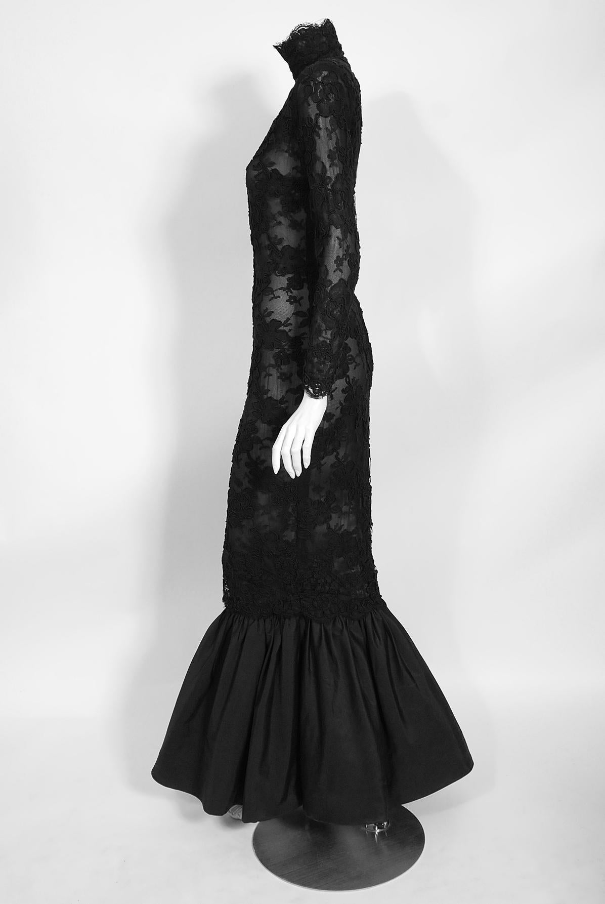 Vintage 1987 Calvin Klein Documented Sheer Black Lace Hourglass Mermaid Gown 2