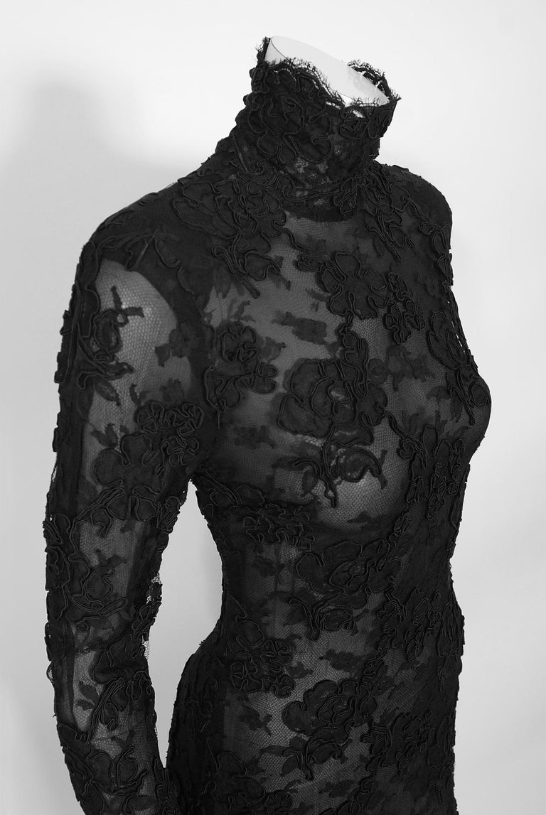 Vintage 1987 Calvin Klein Documented Sheer Black Lace Hourglass