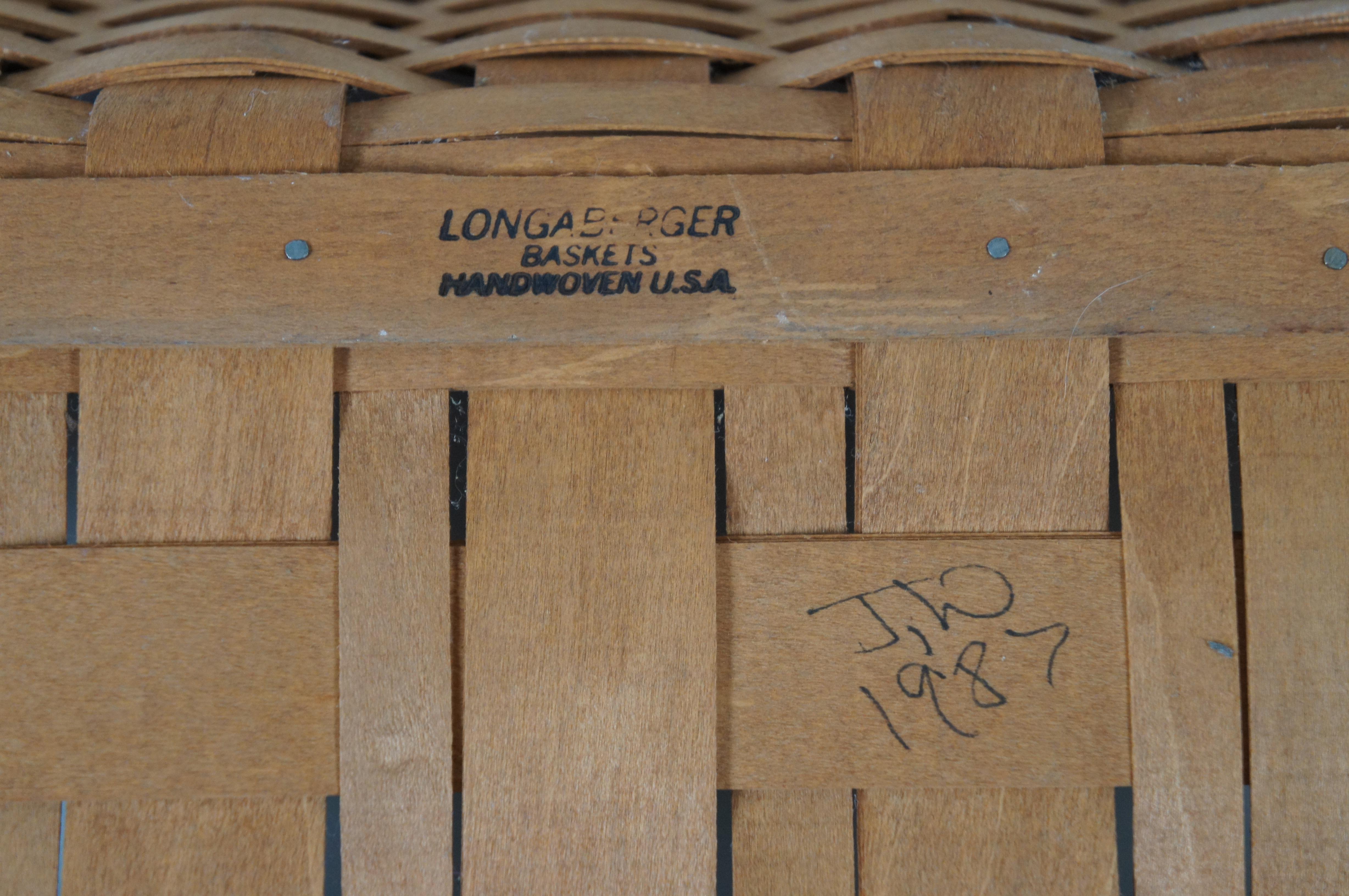Late 20th Century Vintage 1987 Longaberger Laundry Basket Maple Wicker Woven Handle 24”