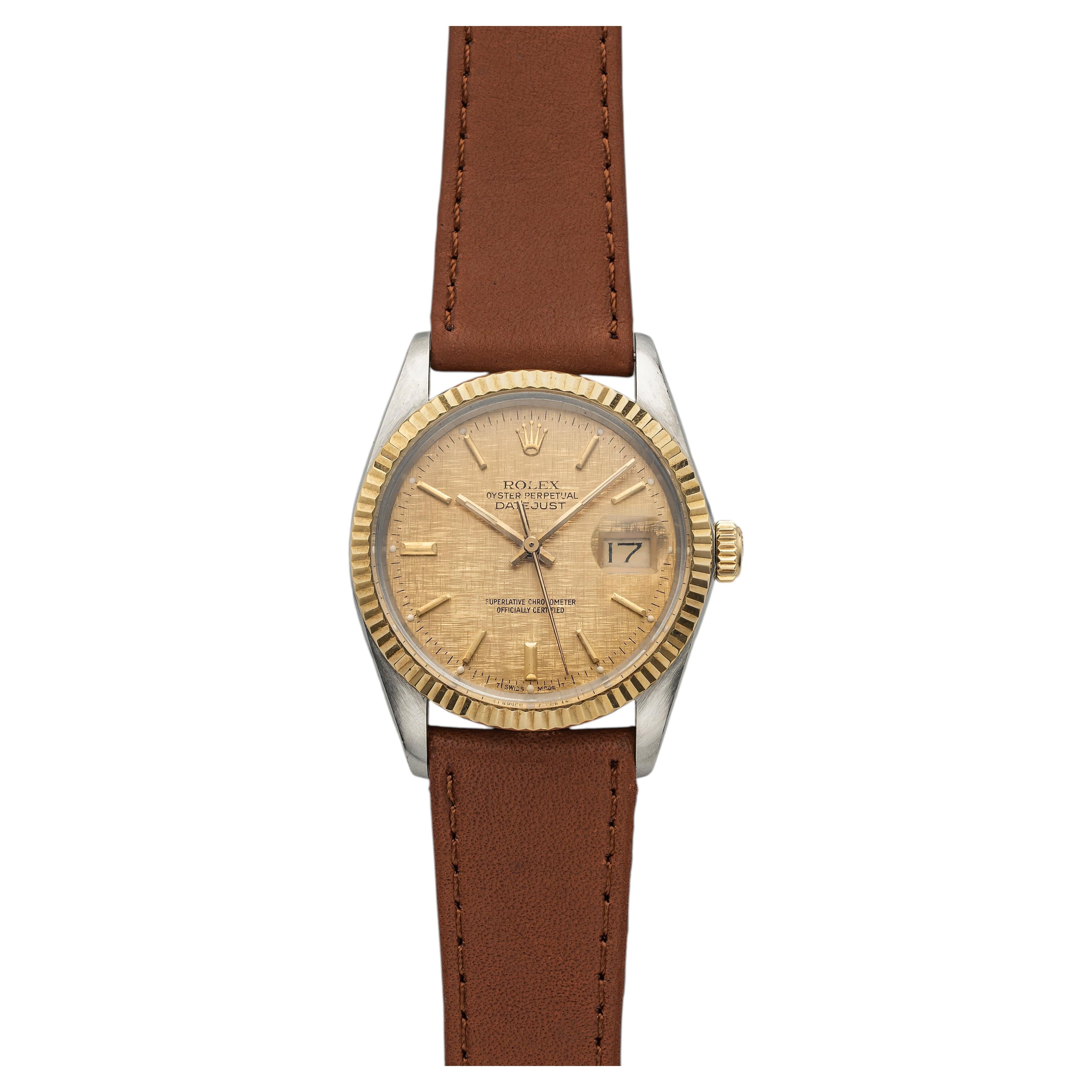 Vintage 1987 Rolex Datejust 16013 Two-Tone Champagne Linen Dial Auto 36mm