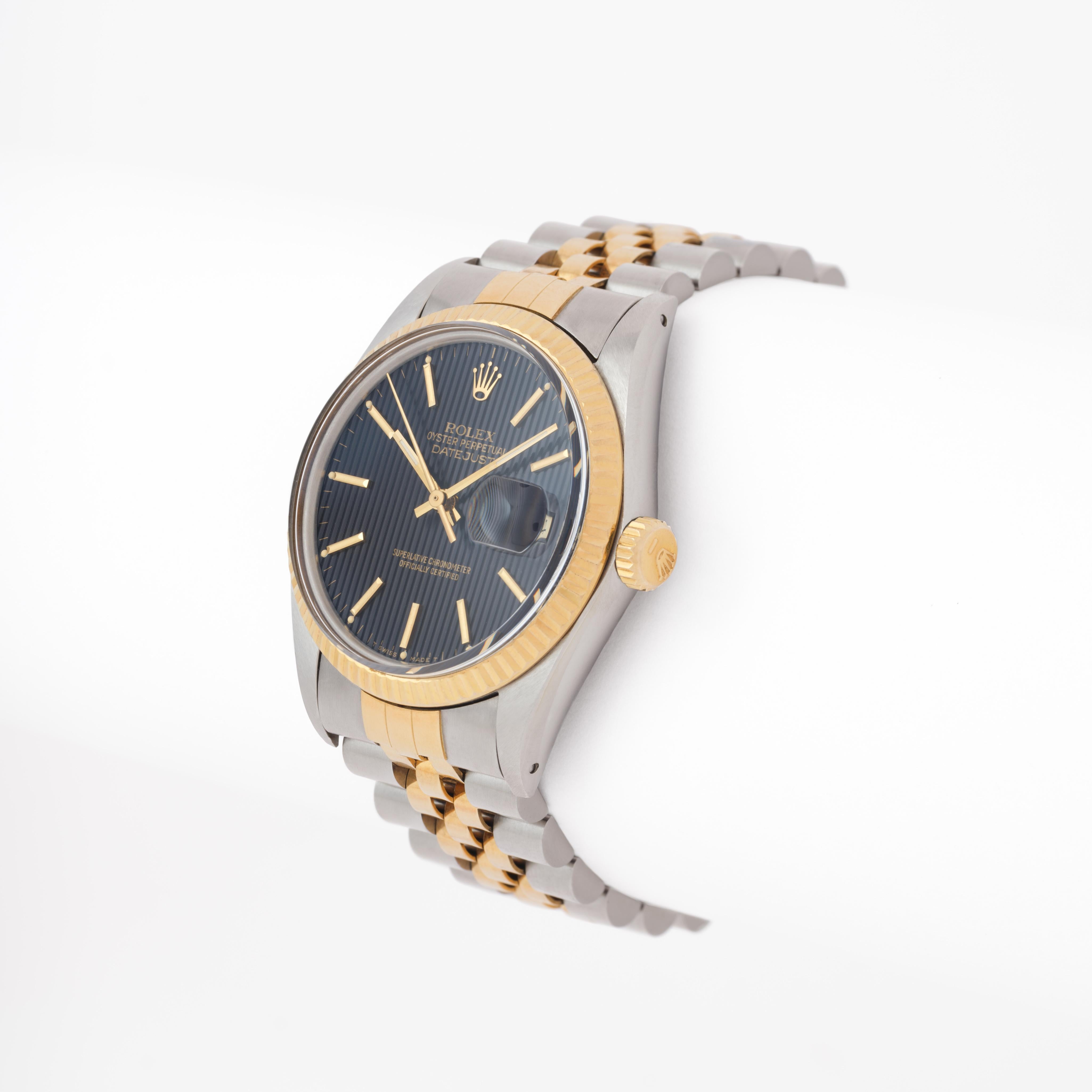 Rolex DateJust d'epoca 1987 Raro quadrante nero con arazzo DateJust Modello 1601 In condizioni buone in vendita a New York, NY