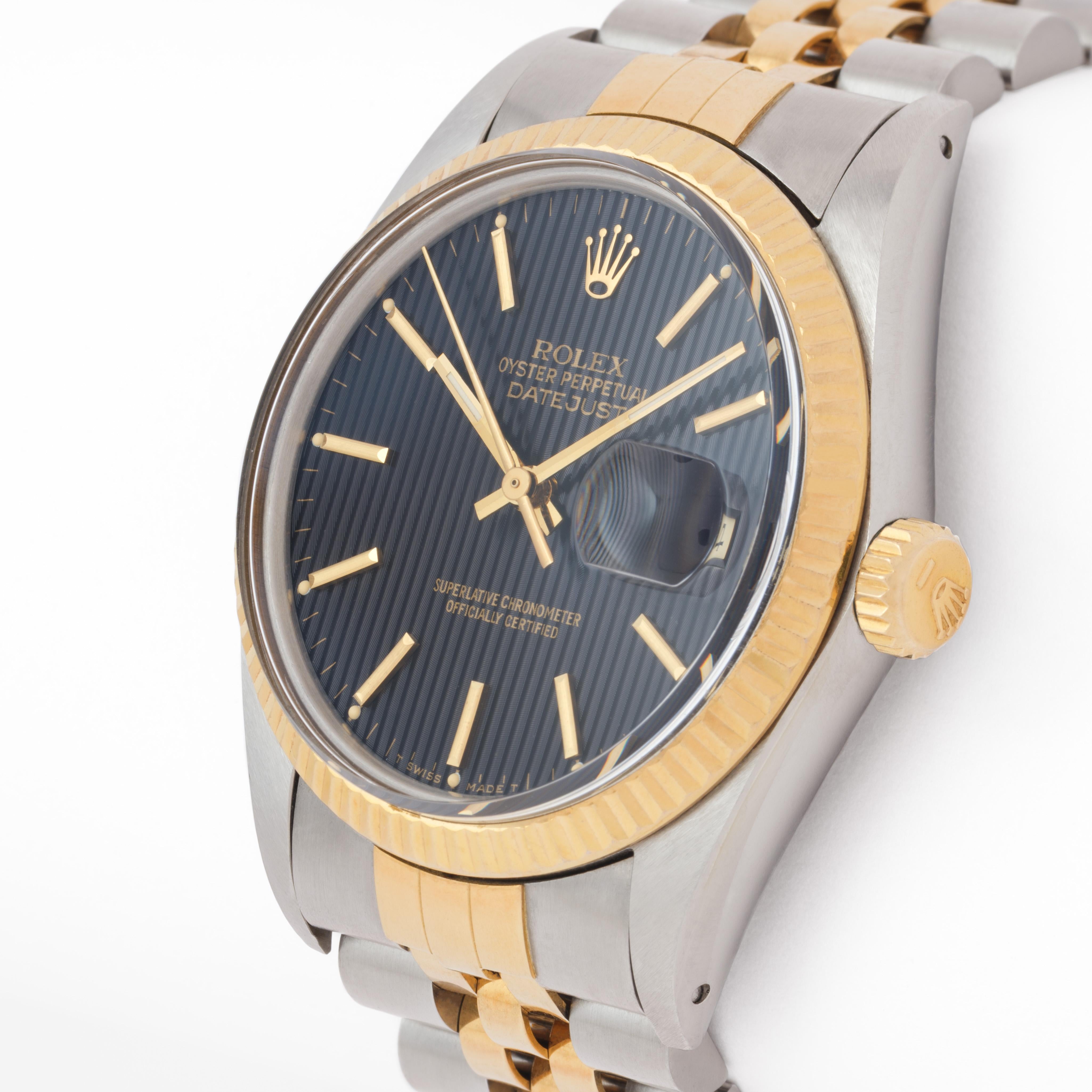 da uomo o donna Rolex DateJust d'epoca 1987 Raro quadrante nero con arazzo DateJust Modello 1601 in vendita