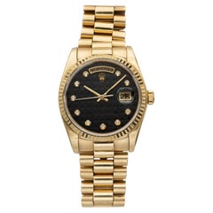 Vintage 1987 Rolex Day Date 18038 18K YG Onyx Pyramid Diamond Dial Auto 36mm