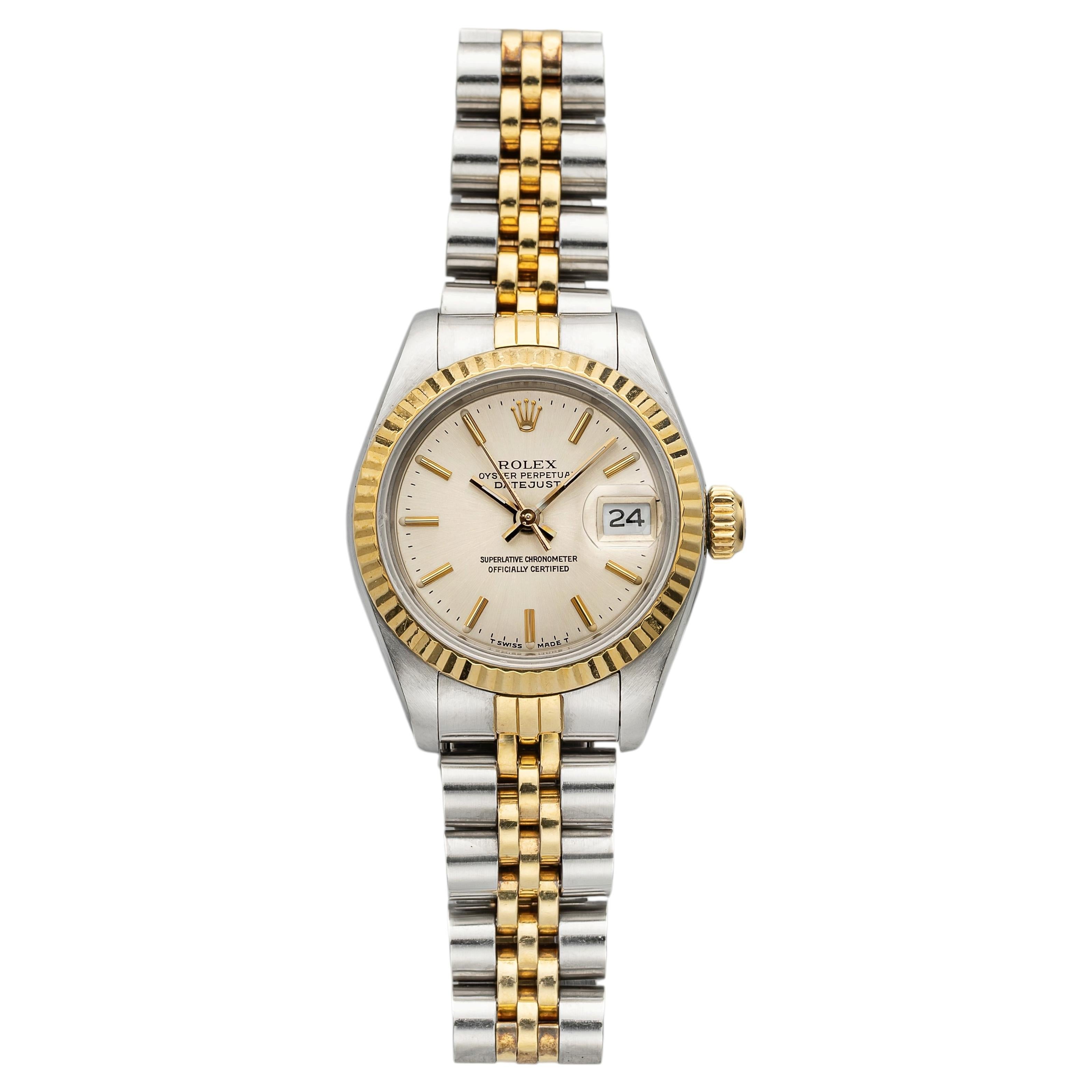 Rolex Lady Datejust 69173 aus dem Jahr 1987, zweifarbig, silbernes Sunburst-Zifferblatt, Automatikwerk, 26 mm