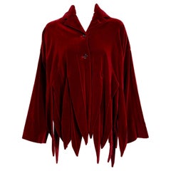 Vintage 1987 Romeo Gigli Museum-Held Red Velvet Jester Petal Swing Coat Jacket 