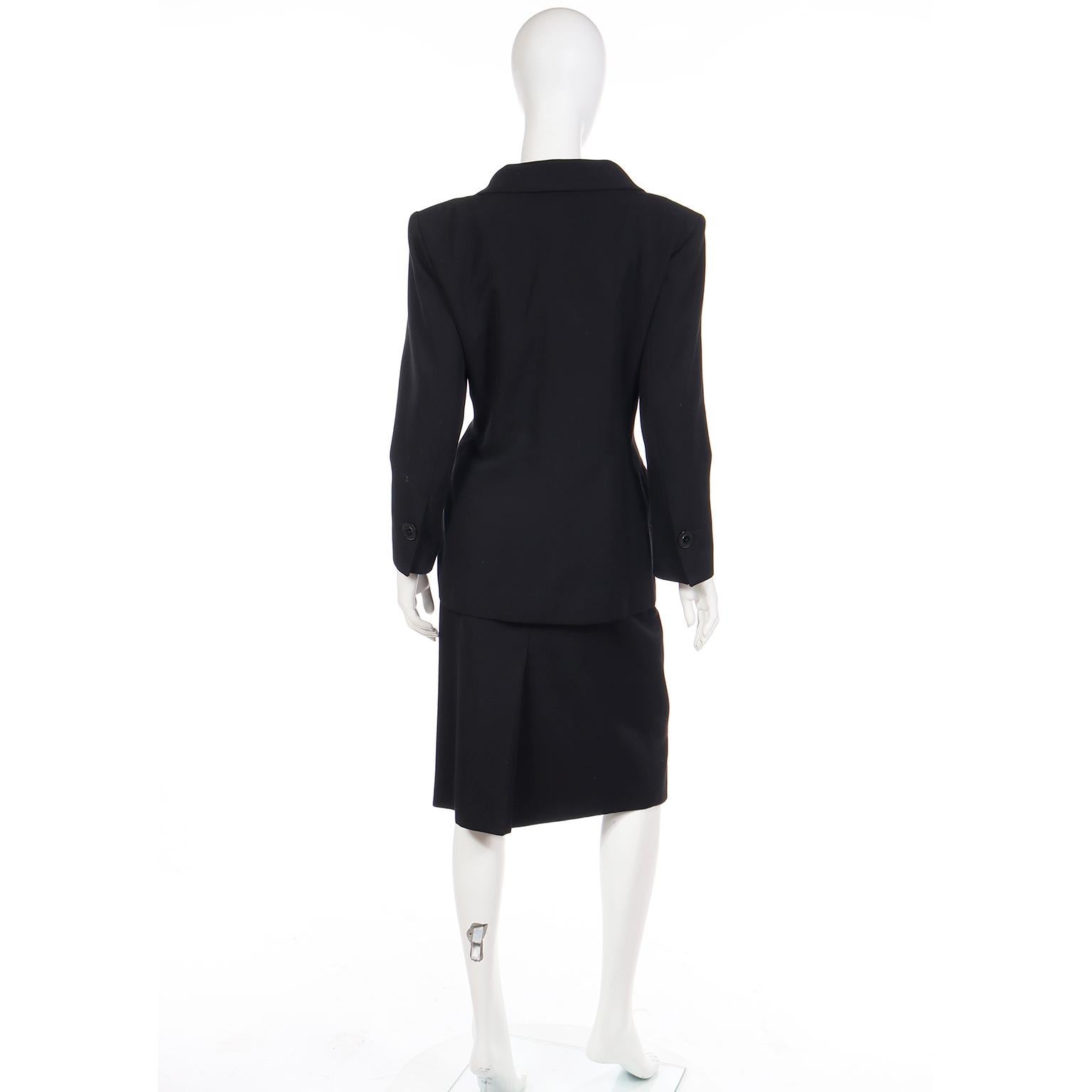 Women's Vintage 1987 S/S Yves Saint Laurent 2 Pc Black Wool Skirt & Jacket Suit For Sale
