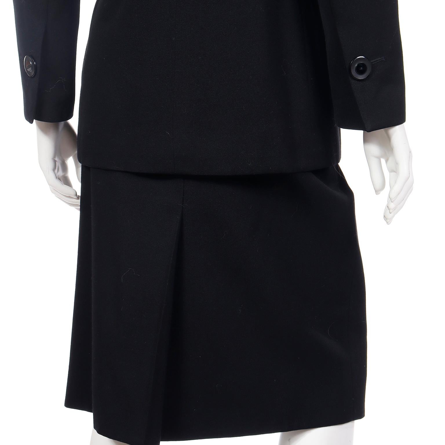 Vintage 1987 S/S Yves Saint Laurent 2 Pc Black Wool Skirt & Jacket Suit For Sale 4