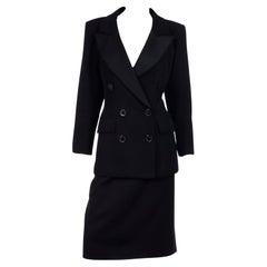 Vintage 1987 S/S Yves Saint Laurent 2 Pc Black Wool Skirt & Jacket Suit
